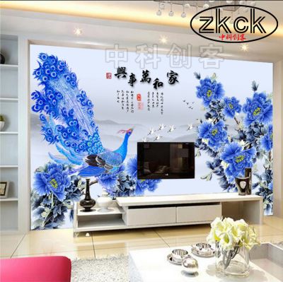 孔雀背景墙打印